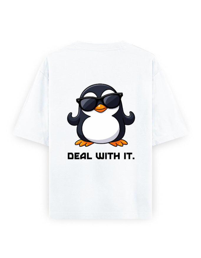 Deal with it attitude graphic humour white oversized t-shirt