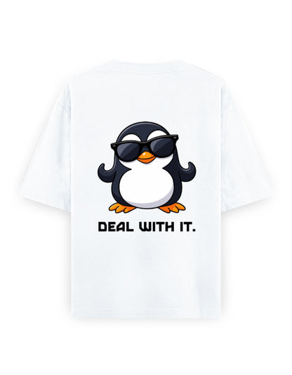Deal with it attitude graphic humour white oversized t-shirt