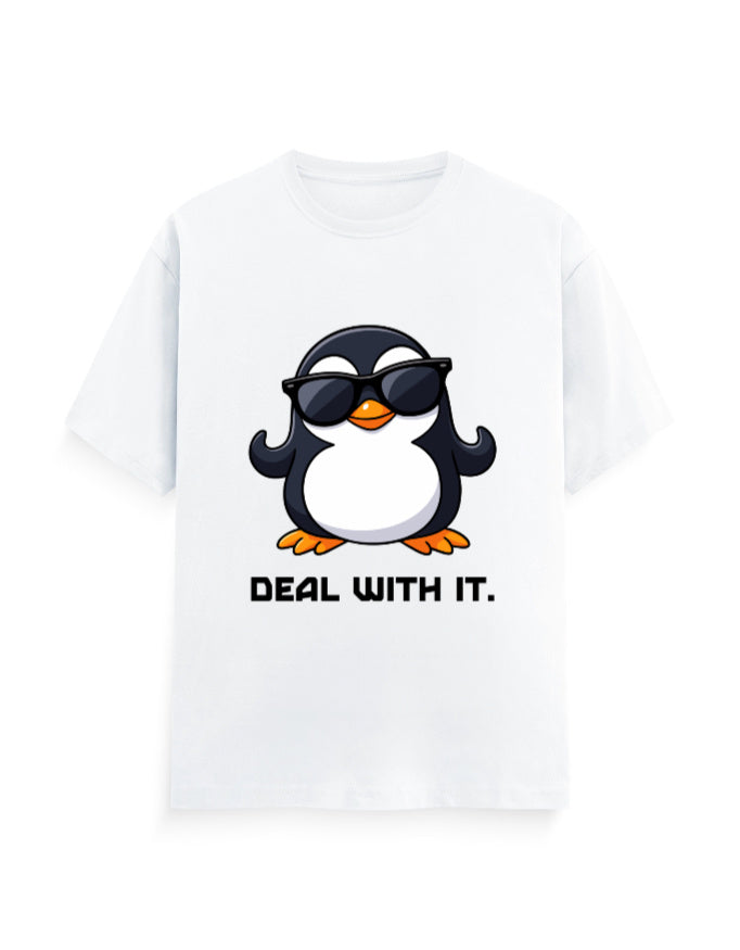 Deal with it attitude graphic white classic t-shirt