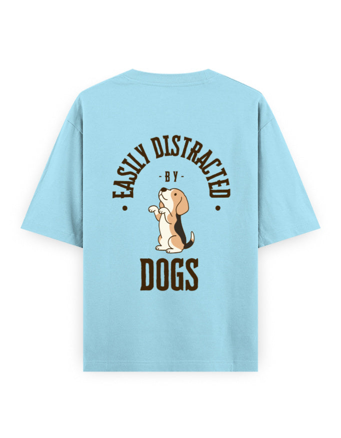 Easily distracted by dogs oversized light-blue t-shirt