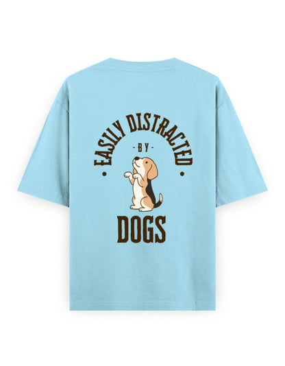 Easily distracted by dogs oversized light-blue t-shirt