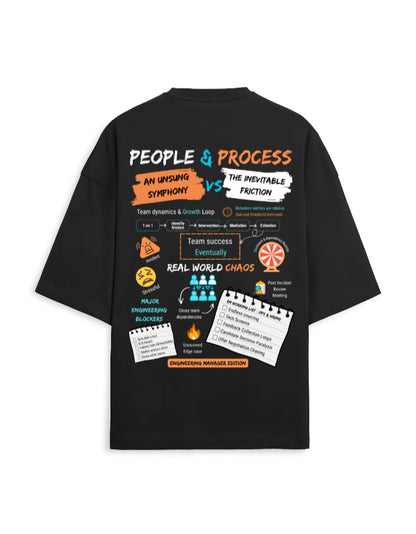 Engineering manager limited edition merchandising depicting their day to day lives in a black oversized t-shirt