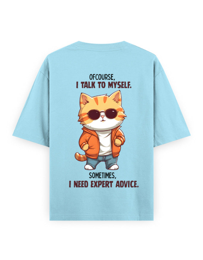 Expert advice graphic light blue oversized t-shirt