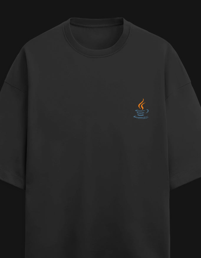 Black oversized t-shirt with a java logo on the chest against a black background