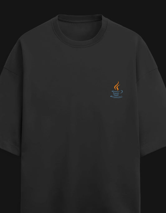 Black oversized t-shirt with a java logo on the chest against a black background