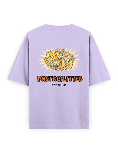 Life is full of pastabilities humour graphic lavender oversized t-shirt