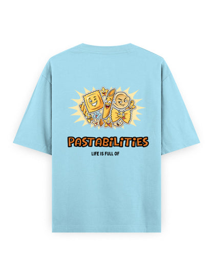 Life is full of pastabilities humour graphic light-blue oversized t-shirt