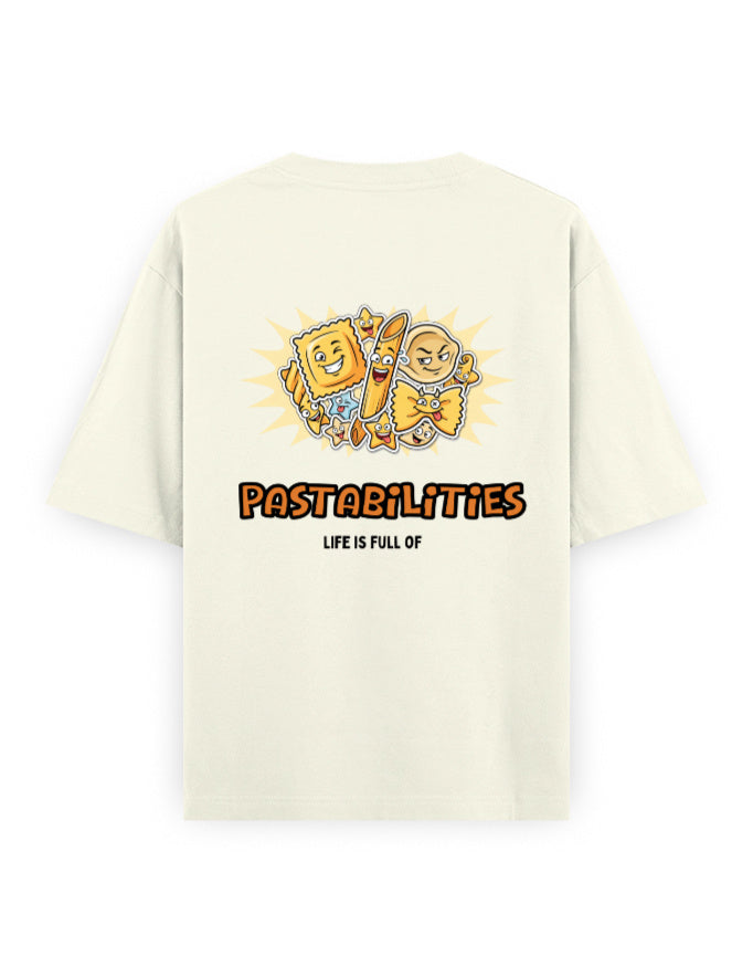 Life is full of pastabilities humour graphic off-white oversized t-shirt