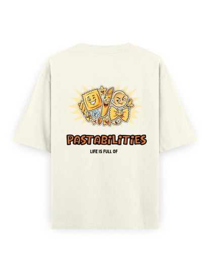Life is full of pastabilities humour graphic off-white oversized t-shirt