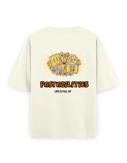 Life is full of pastabilities humour graphic off-white oversized t-shirt