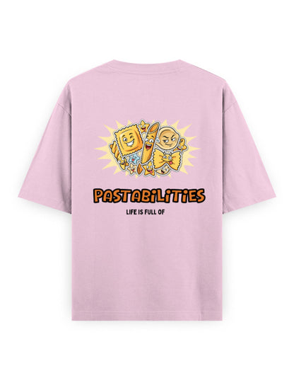 Life is full of pastabilities humour graphic pink oversized t-shirt