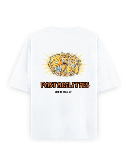 Life is full of pastabilities humour graphic white oversized t-shirt