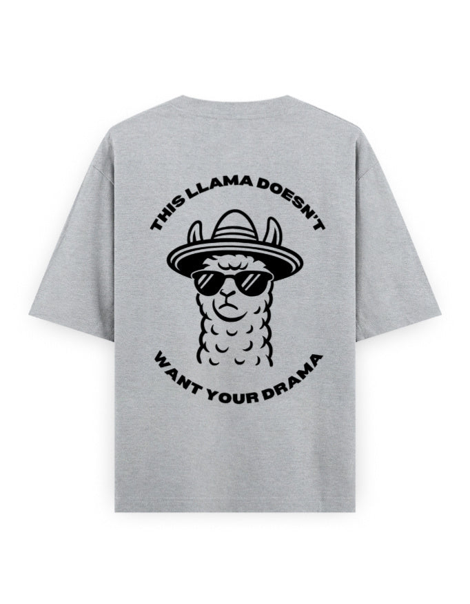 llama and no drama attitude humour graphic grey oversized t-shirt