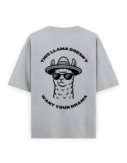 llama and no drama attitude humour graphic grey oversized t-shirt