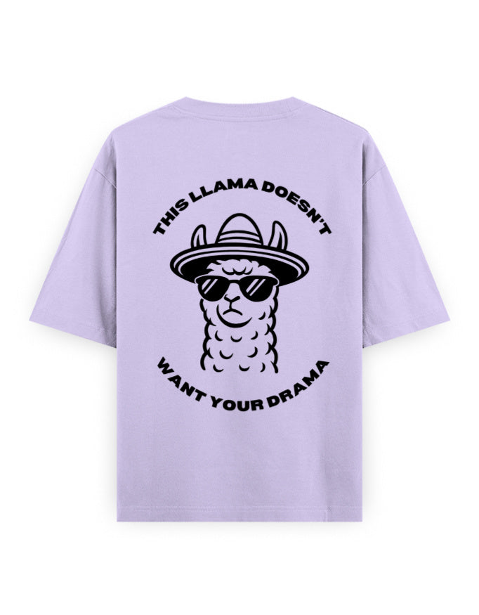 llama and no drama attitude humour graphic lavender oversized t-shirt