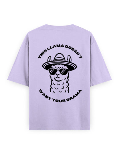 llama and no drama attitude humour graphic lavender oversized t-shirt