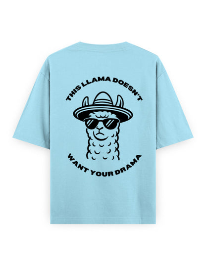 llama and no drama attitude humour graphic light blue oversized t-shirt