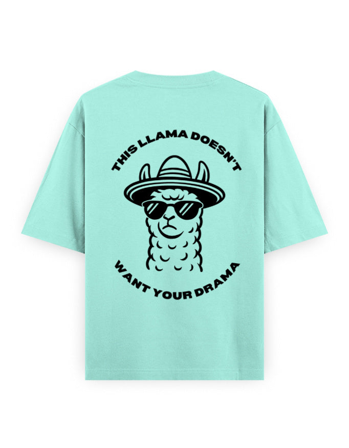 llama and no drama attitude humour graphic mint color oversized t-shirt