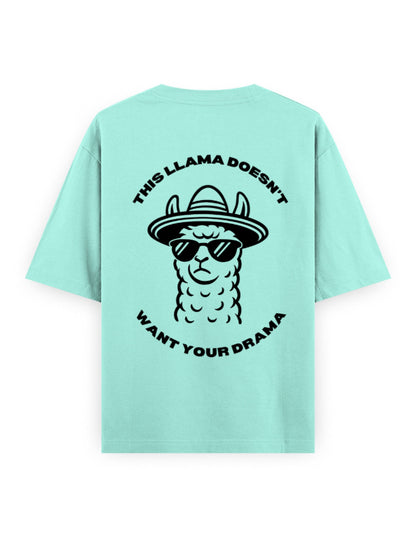 llama and no drama attitude humour graphic mint color oversized t-shirt