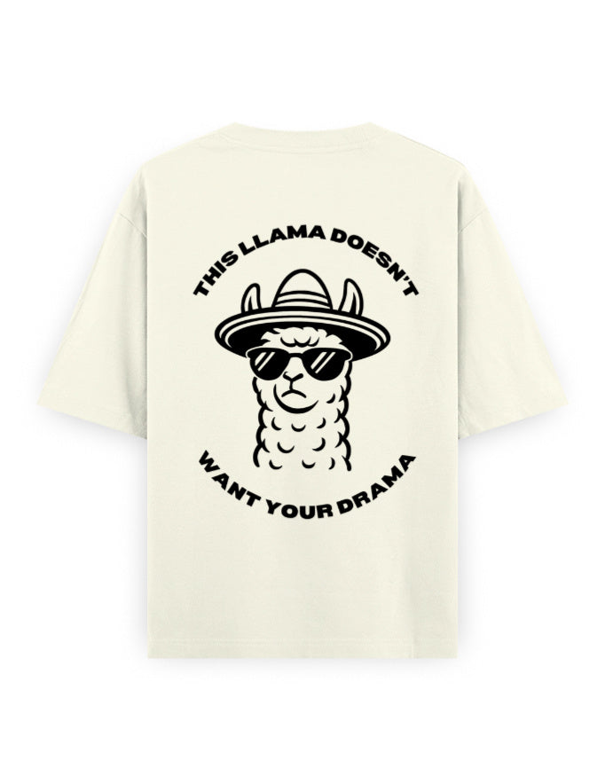 llama and no drama attitude humour graphic off-white oversized t-shirt