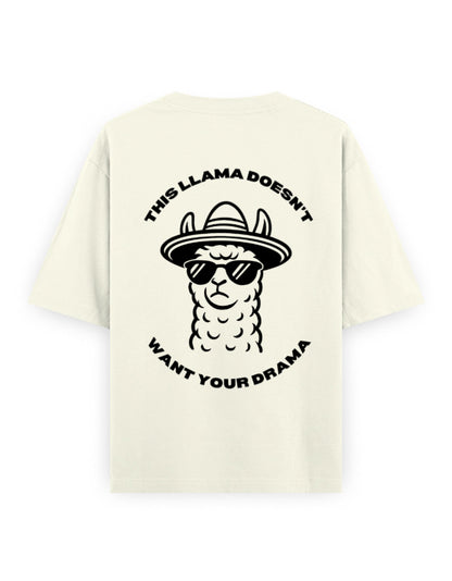 llama and no drama attitude humour graphic off-white oversized t-shirt
