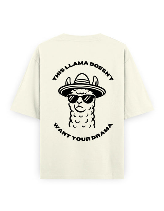 llama and no drama attitude humour graphic off-white oversized t-shirt