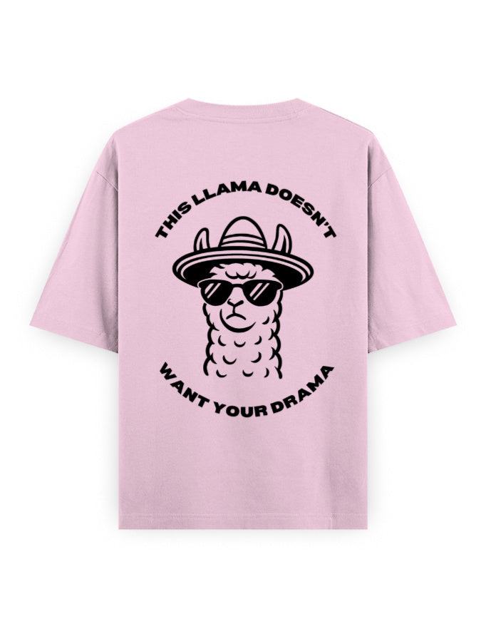 llama and no drama attitude humour graphic pink oversized t-shirt