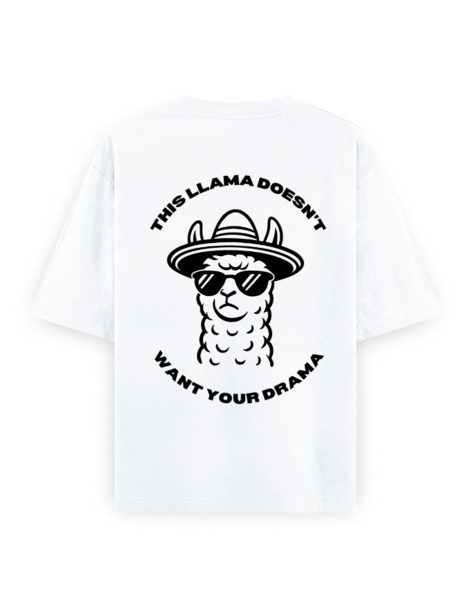 llama and no drama attitude humour graphic white oversized t-shirt
