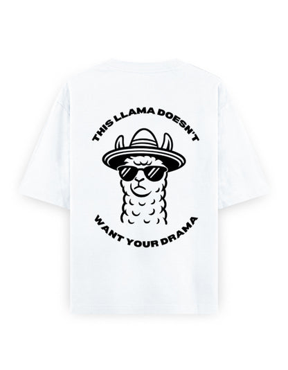 llama and no drama attitude humour graphic white oversized t-shirt