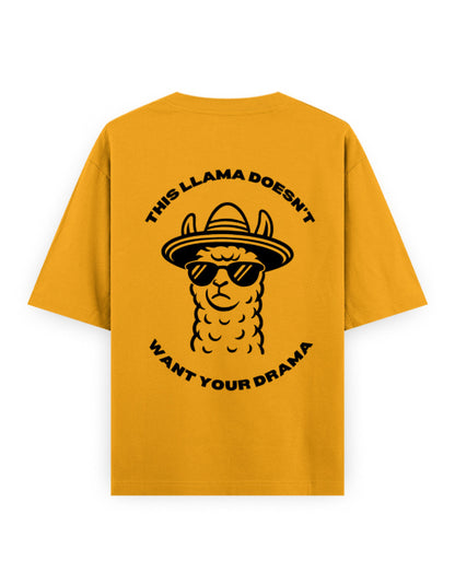 llama and no drama attitude humour graphic yellow oversized t-shirt