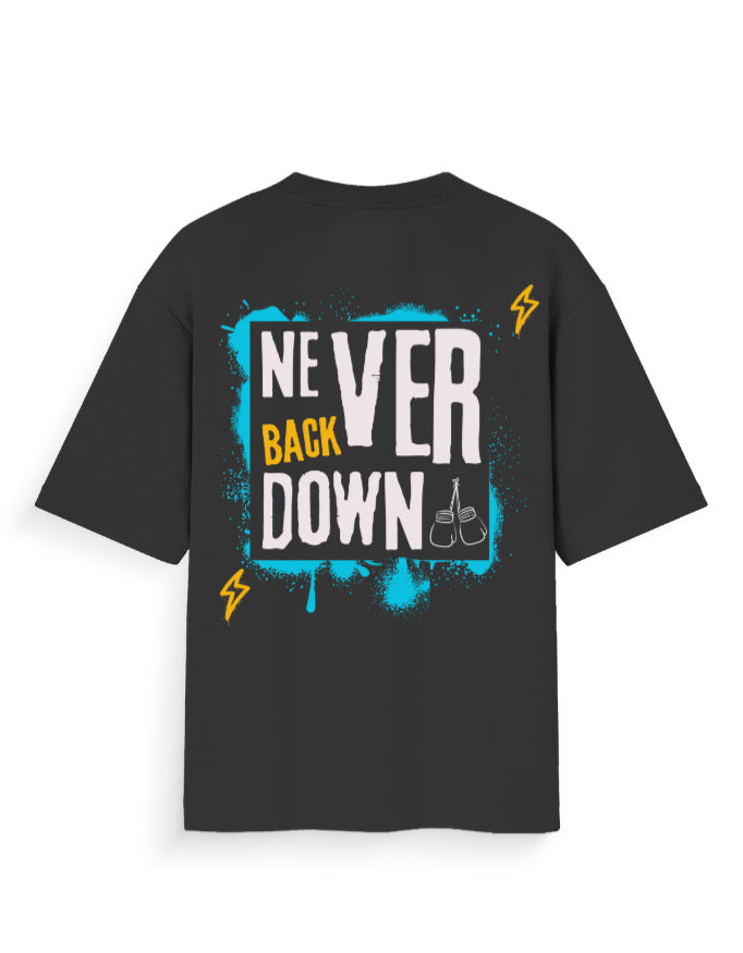 never back down graphic black oversized t-shirt