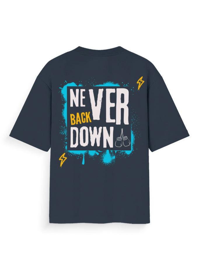 never back down graphic navy oversized tee