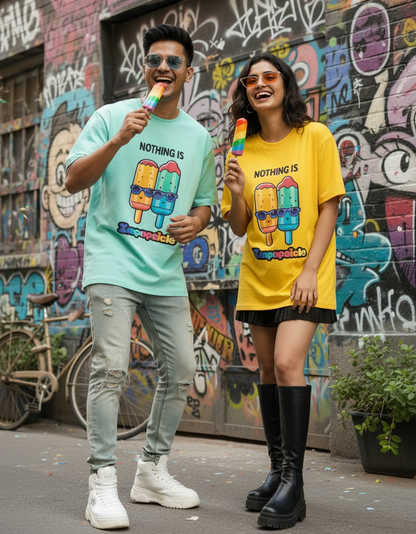Two models wearing nothing is impopsicle humour graphic classic t-shirt