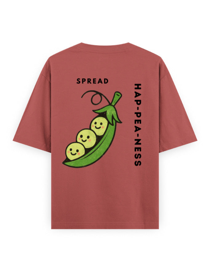 spread hap-pea-ness humour graphic copper red oversized t-shirt
