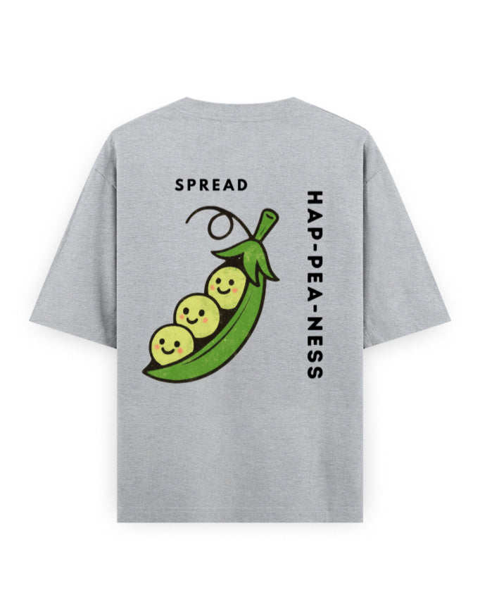 spread hap-pea-ness humour graphic grey oversized t-shirt