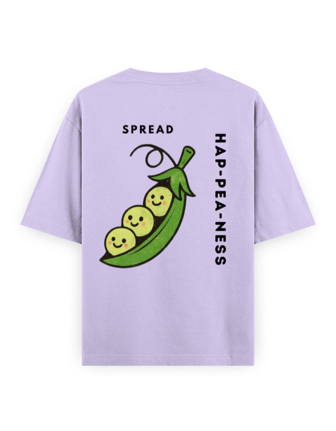 spread hap-pea-ness humour graphic lavender oversized t-shirt