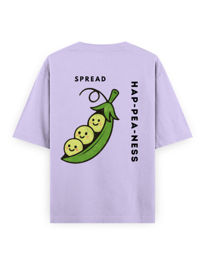 spread hap-pea-ness humour graphic lavender oversized t-shirt