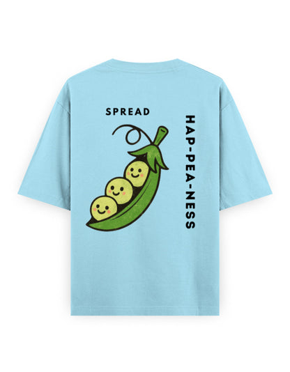 spread hap-pea-ness humour graphic light blue oversized t-shirt