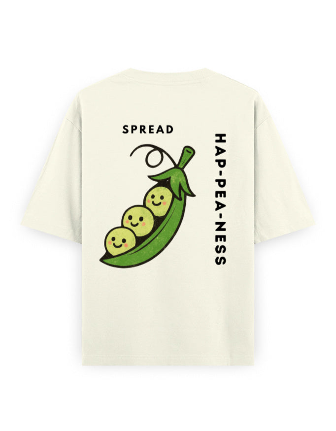 spread hap-pea-ness humour graphic off-white oversized t-shirt