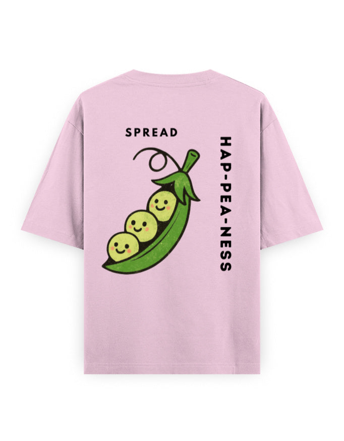 spread hap-pea-ness humour graphic pink oversized t-shirt