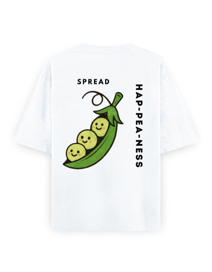 spread hap-pea-ness humour graphic white oversized t-shirt
