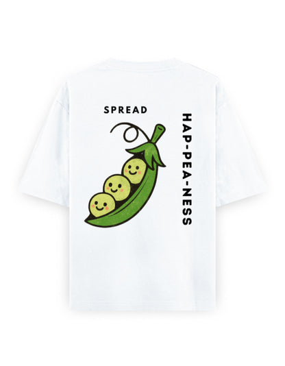 spread hap-pea-ness humour graphic white oversized t-shirt