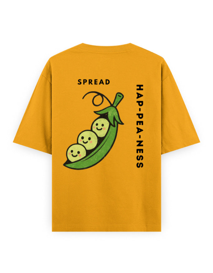 spread hap-pea-ness humour graphic yellow oversized t-shirt