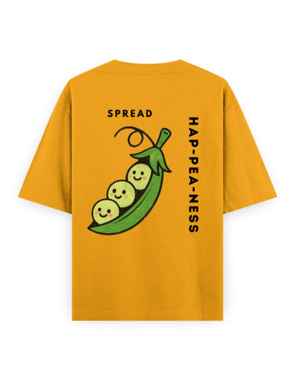 spread hap-pea-ness humour graphic yellow oversized t-shirt