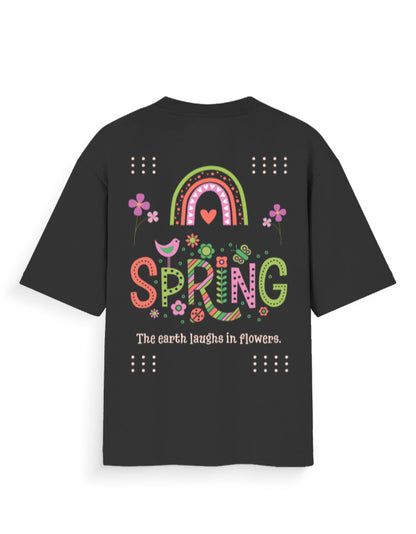 spring earth flowers floral black oversized t-shirt