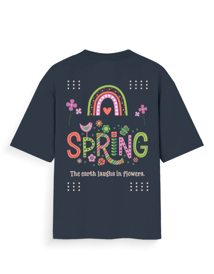 spring earth flowers floral navy oversized t-shirt