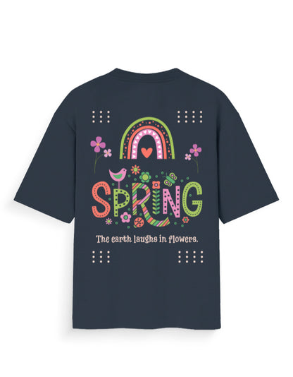 spring earth flowers floral navy oversized t-shirt