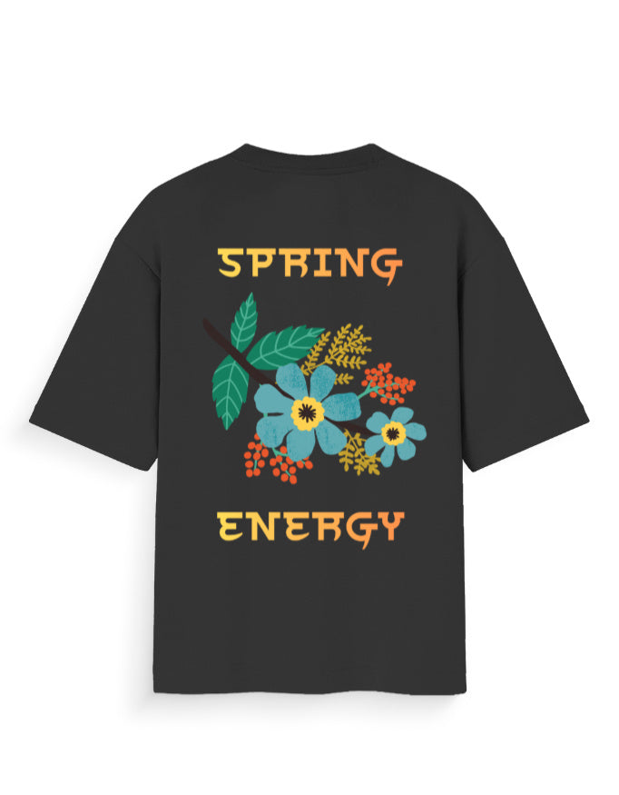 spring energy floral black oversized t-shirt