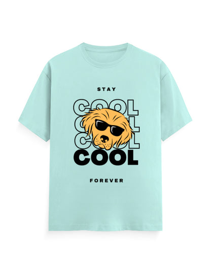 Light blue classic tee featuring a graphic of a cool dog with sunglasses with quote - ‘Stay Cool Forever’