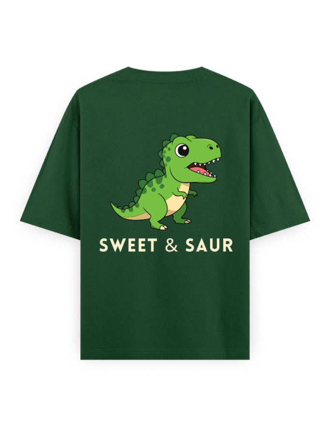 sweet and saur dinasaur humour graphic green oversized t-shirt